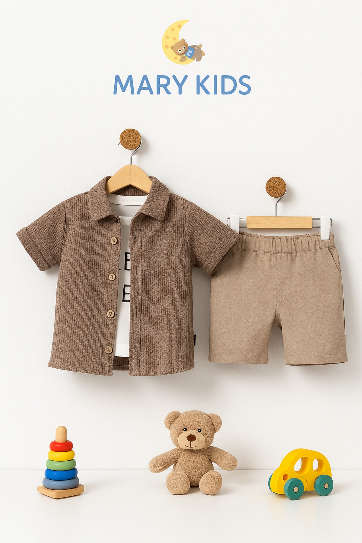 Erkek Çocuk 3’lü Yazlık Takım Şık Gömlek Tişört ve Şort Kombini