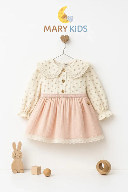 Kız Çocuk Dantel Detaylı Çiçek Desenli Elbise