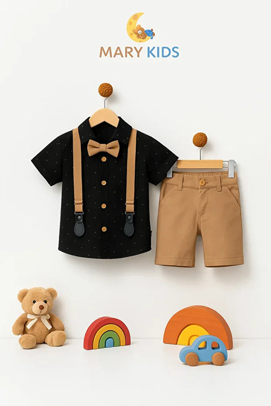 Erkek Çocuk Papyonlu ve Askılı Şortlu Takım