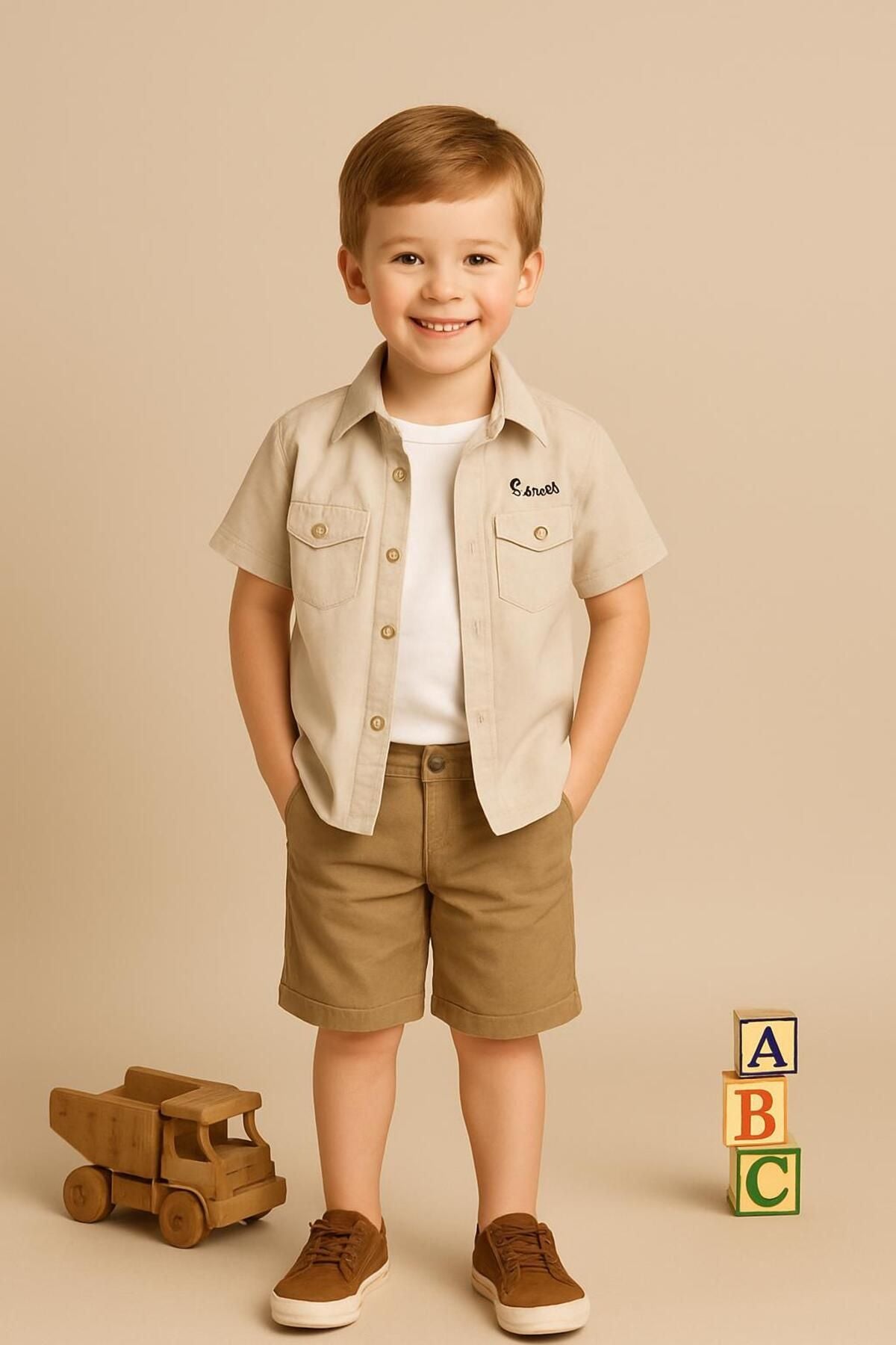 Erkek Çocuk Ricardo Yazlık 3’lü Gömlek, Tişört ve Şort Takım