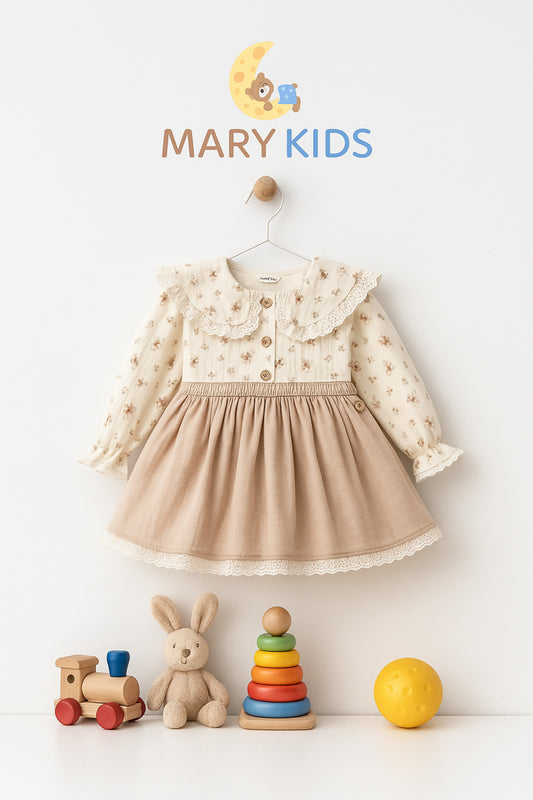 Kız Çocuk Dantel Detaylı Çiçek Desenli Elbise