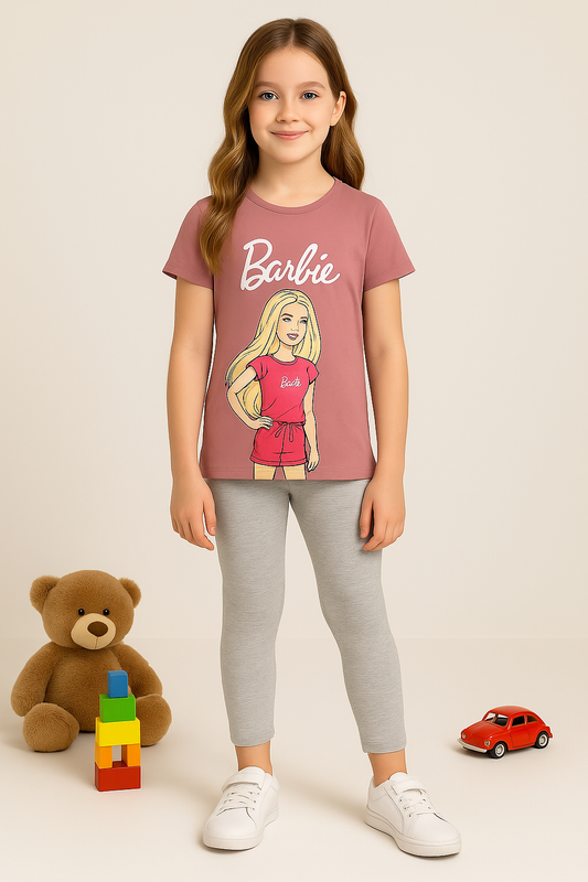 Barbie Baskılı Kız Çocuk Tişört ve Tayt Takımı – 2’li Yazlık Takım
