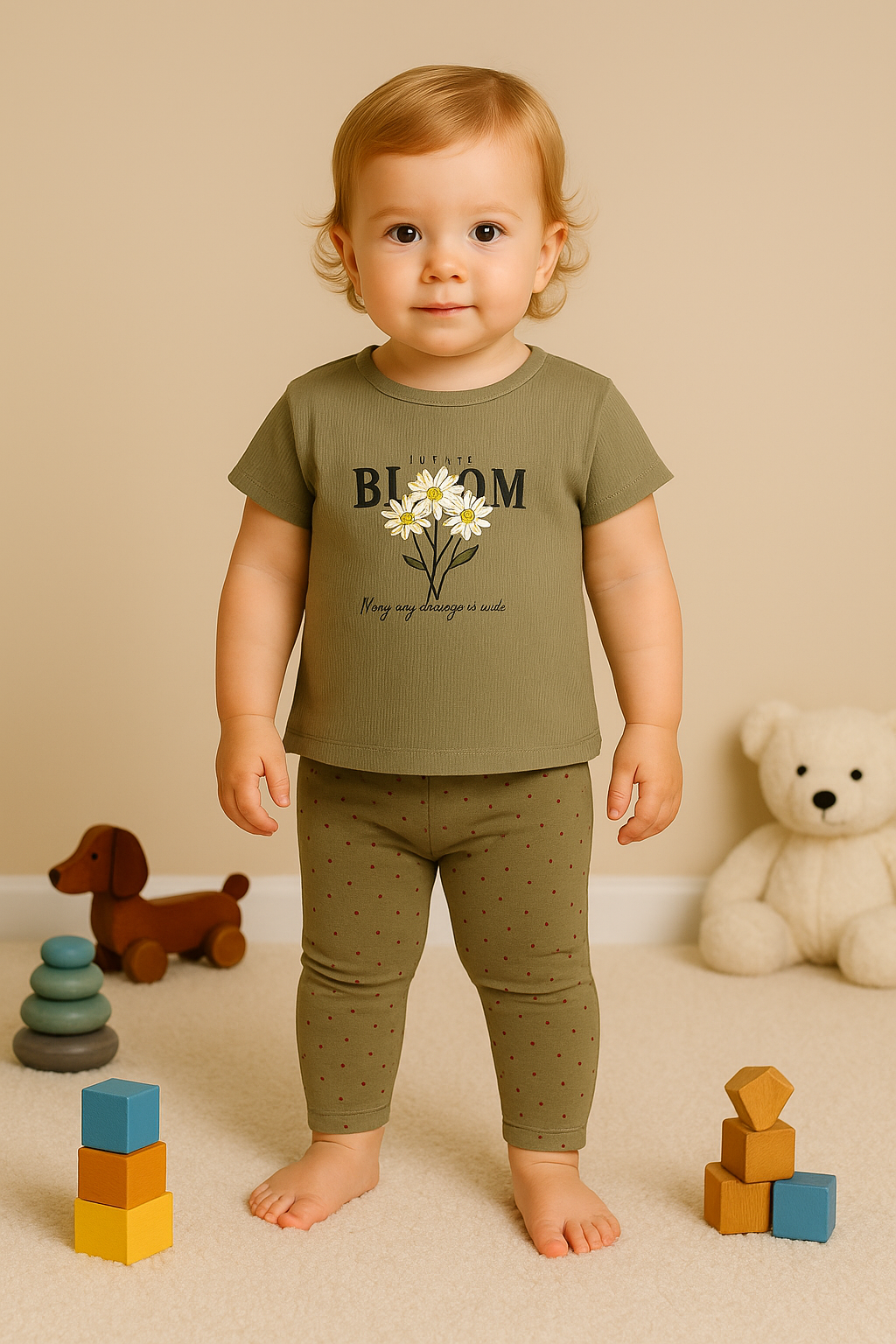 Kız Çocuk Çiçek Baskılı Tişört ve Desenli Tayt 2’li Yazlık Takım