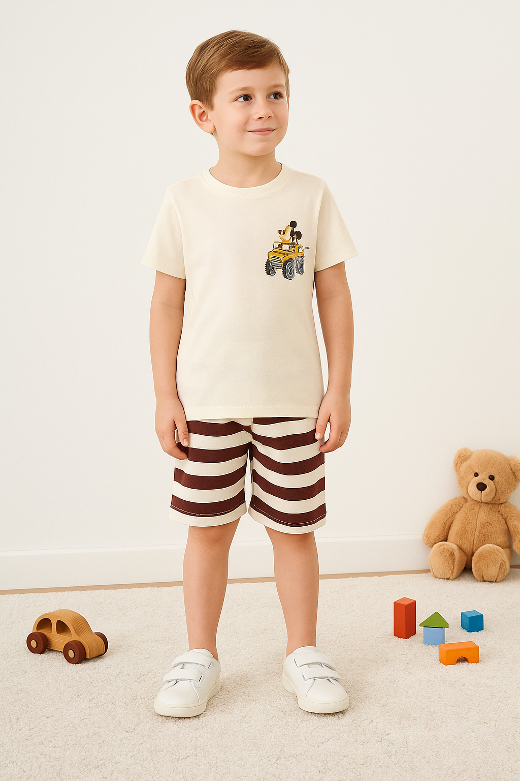 Mickey Mouse Baskılı Erkek Çocuk Tişört ve Şort Takımı – 2 Parça Yazlık Takım