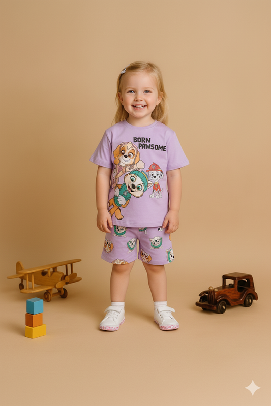 Lila Paw Karakter Baskılı Kız Çocuk 2’li Yazlık Takım (T-shirt + Şort)