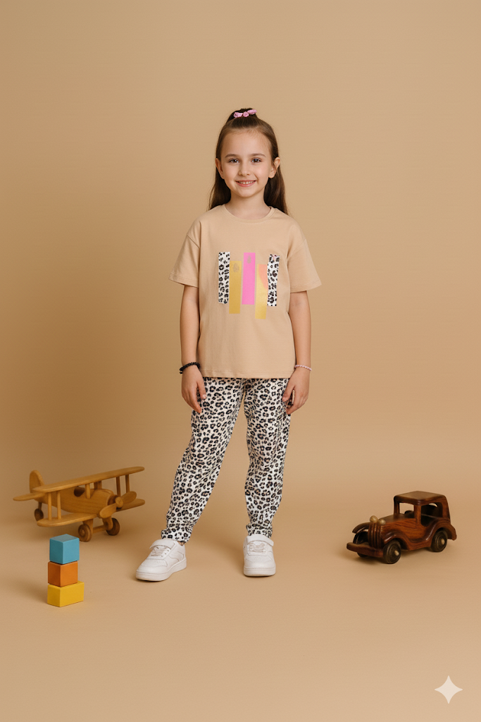 Kalp Desenli Kız Çocuk Tişört ve Tayt Takımı – 8-12 Yaş